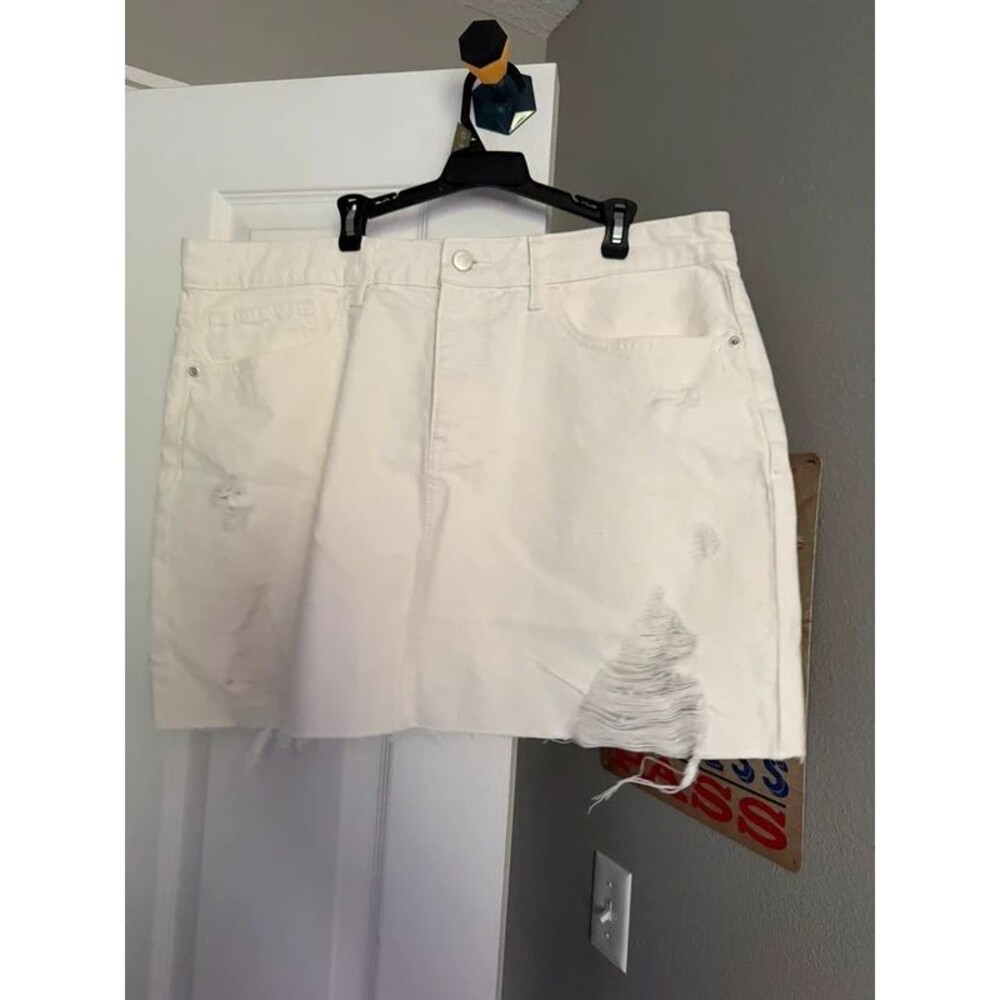 The Drop Ansh Distressed Denim Mini Skirt - Natural / Cream - XL - New With Tags